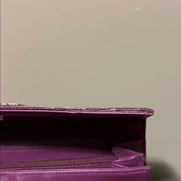 MCM Plum Dark Purple Leather Long Wallet with Two Tone Gold and Silver Logo - Picture 7 of 14